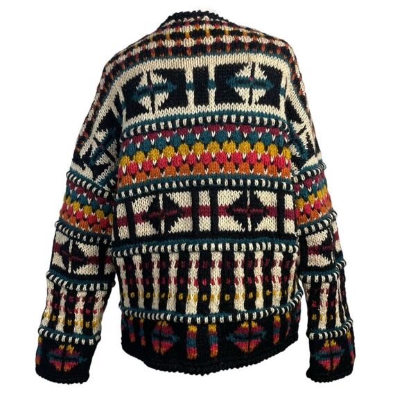 Express Vintage Tricot Chunky 3-D Hand Knit Wool Cardigan Sweater Size Small 90s - Picture 7 of 13